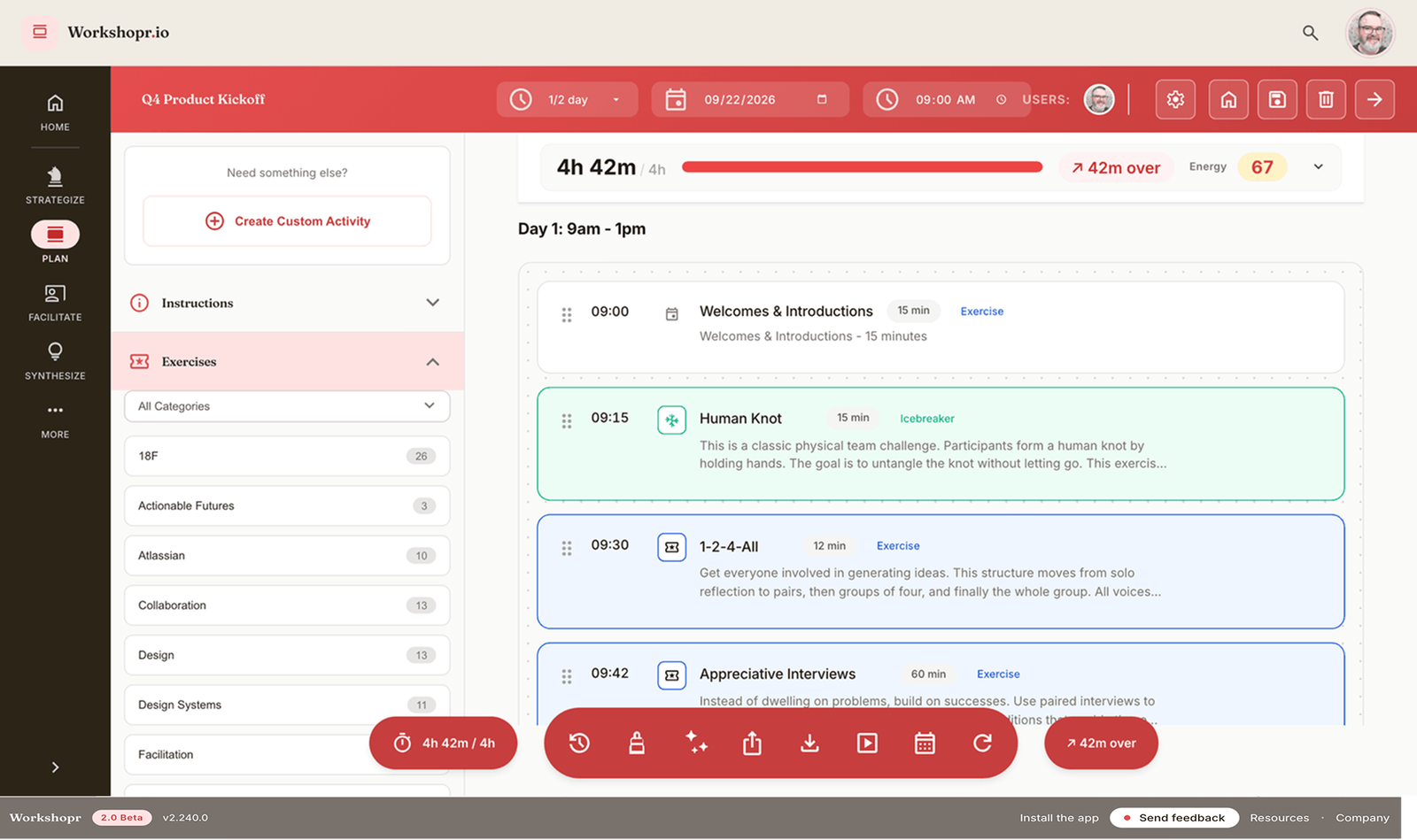 Workshopr Plan screen