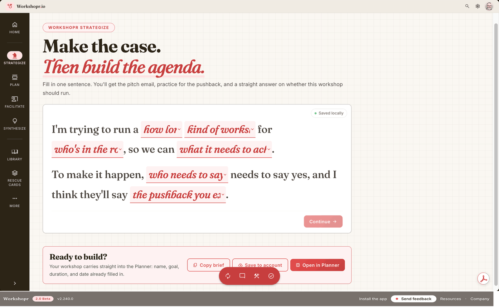 Workshopr Strategize screen