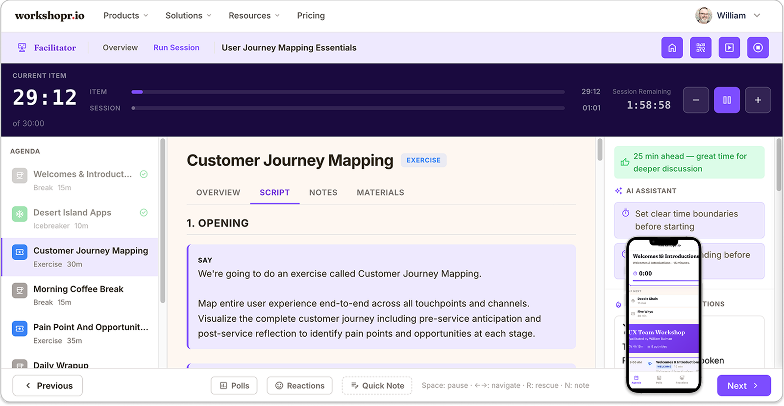 The standalone Facilitator app, themed purple